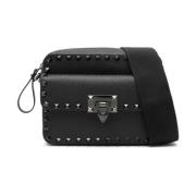 Zwarte Pebble Leren Rockstud Tas Valentino Garavani , Black , Heren