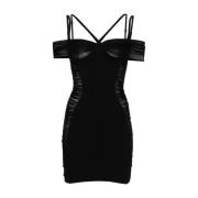 Zwarte Jurk met Mesh Details Mugler , Black , Dames