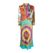 Zijden jurk met grafische print Moschino , Multicolor , Dames
