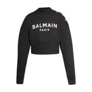 Crop sweatshirt met logo print Balmain , Black , Dames