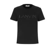 Zwarte katoenen T-shirt met geborduurd logo Lanvin , Black , Dames