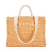 Oranje Katoenen Winkel Tas met Geborduurd Logo Marni , Orange , Dames