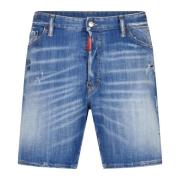 Stretch Denim Shorts Trendy Gebruikte Look Dsquared2 , Blue , Heren