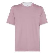 Italiaans Jersey Katoenen T-Shirt Brunello Cucinelli , Pink , Heren