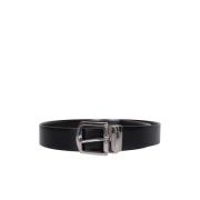 erstelbare leren Riem met logo gesp Canali , Black , Heren