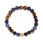 Men's Wristband with Blue Dumortierite, Brown Tiger Eye and Gold Niala...