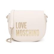 Witte Schoudertas met Gouden Details Love Moschino , White , Dames