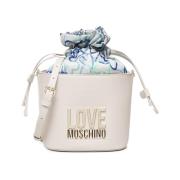 Bucket Style Tas met Pareltextuur Love Moschino , White , Dames