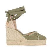 Groene Sandalen met Sleehak en Franjes Castañer , Green , Dames