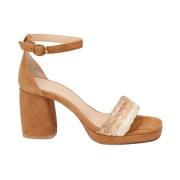 Gevlochten Blokhak Sandaal Fabienne Chapot , Beige , Dames