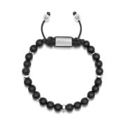 Men's Beaded Bracelet with Matte Onyx and Silver Nialaya , Black , Her...