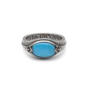 Sterling Silver Oval Signet Ring with Genuine Turquoise Nialaya , Gray...