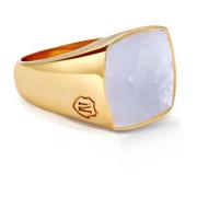 Men's Gold Signet Ring with Natural White Shell Nialaya , Yellow , Her...