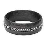 Men's Carbon Fiber Ring with Chain Detail Nialaya , Black , Heren