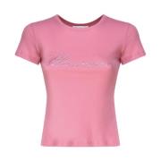 Roze Rhinestone Logo T-shirts en Polos Blumarine , Pink , Dames