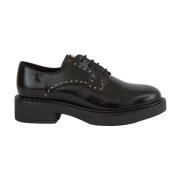 Zwarte leren veterschoen met micro studs Twinset , Black , Dames