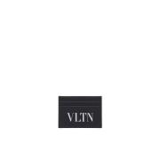 Kaarthouder van kalfsleer met VLTN-logo Valentino Garavani , Black , H...