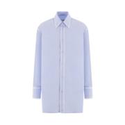 Blauwe Oversized Katoenen Poplin Shirt met Vervaagde Details MM6 Maiso...