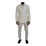 Slim Fit Dubbelrijig Pak met Peak Revers Dolce & Gabbana , White , Her...