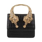 Kleine Roar Schoudertas in Zwart Slangenprint Leer Roberto Cavalli , B...