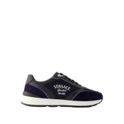 Blauw Navy Leren Hardloopschoenen Versace , Blue , Heren