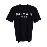 Zwarte Crewneck Katoenen T-shirt Balmain , Black , Heren