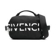 Zwarte nylon schoudertas met gladde leren details Givenchy , Black , H...