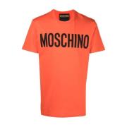 Oranje Katoenen T-shirt met Logo Print Moschino , Orange , Heren