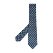 Blauw en groen zijden stropdas met geometrisch micro patroon Kiton , M...
