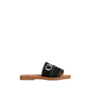 Zwarte Woody Lage Pantoffels met Geborduurde Logos Chloé , Black , Dam...