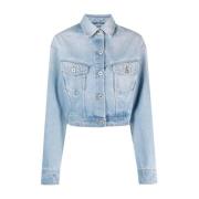 Korte Denim Jas in Gebleekt Blauw Off White , Blue , Dames