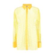 Gele Katoenen Mesh Shirt met Tonal Poplin Afwerking Msgm , Yellow , Da...