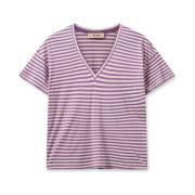 Gestreept V-hals T-shirt MOS Mosh , Purple , Dames