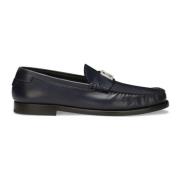 Blauwe Leren Loafers met Logo Plaque Dolce & Gabbana , Blue , Heren