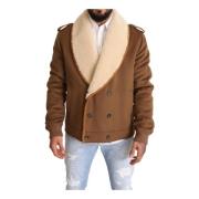 Shearling Jas met Logo Details Dolce & Gabbana , Brown , Heren