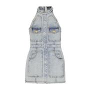 Denim Mini Jurk met Knoopsluiting Balmain , Blue , Dames