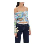 Bloemen Draperende Crop Top Siedrés , Multicolor , Dames