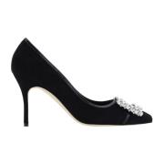 Zwarte Leren Pumps met Swarovski Kristallen Gesp Manolo Blahnik , Blac...