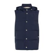 Wollen Gilet met Afneembare Capuchon Eleventy , Blue , Heren