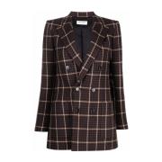 Bruine Houndstooth Double-Breasted Jas Saint Laurent , Brown , Dames