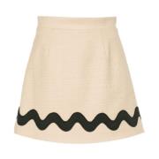 Beige Tweed Rok met Geborduurde Gestreepte Voering Patou , Beige , Dam...