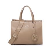 Beige Tas met Gouden Logo Hanger V73 , Beige , Dames