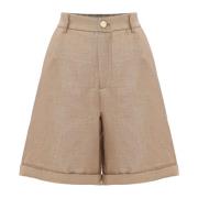 Wijde korte broek met omslag Kocca , Beige , Dames