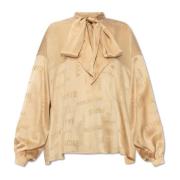 Zijden top met striknek Balenciaga , Beige , Dames