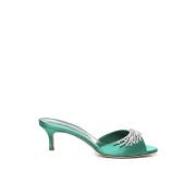 Groene Satijnen Kristallen Sandalen Manolo Blahnik , Green , Dames