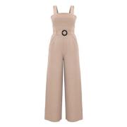 Jumpsuit met stretch lijfje en riem Kocca , Beige , Dames