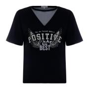 T-shirt met str steentjes en letters Kocca , Black , Dames