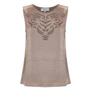 Blouse met Uitsnede bij de Hals Kocca , Beige , Dames