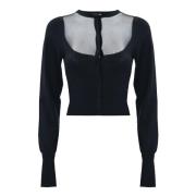 Gebreid vest met knoopsluiting en tule inzetstuk Kocca , Black , Dames