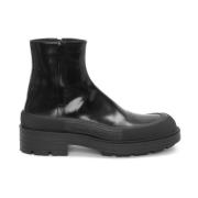 Zwarte Leren Enkellaarzen Alexander McQueen , Black , Heren